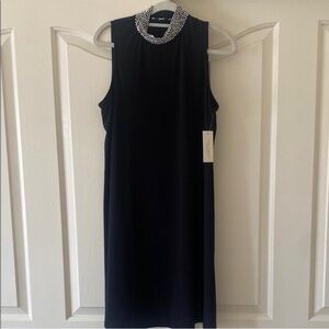 TASH + SOPHIE Elegant Black Sleeveless Dress with Embellished Collar. Size 6.